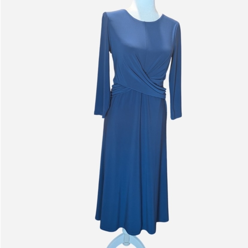 Pre-owned Lauren Ralph Lauren Three quarter Sleeve Jersey Dress Blue Indigo - Picture 2 of 9